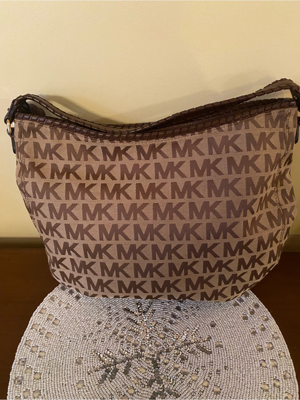 Michael Kors Tan and Brown MK Logo Shoulder Bag